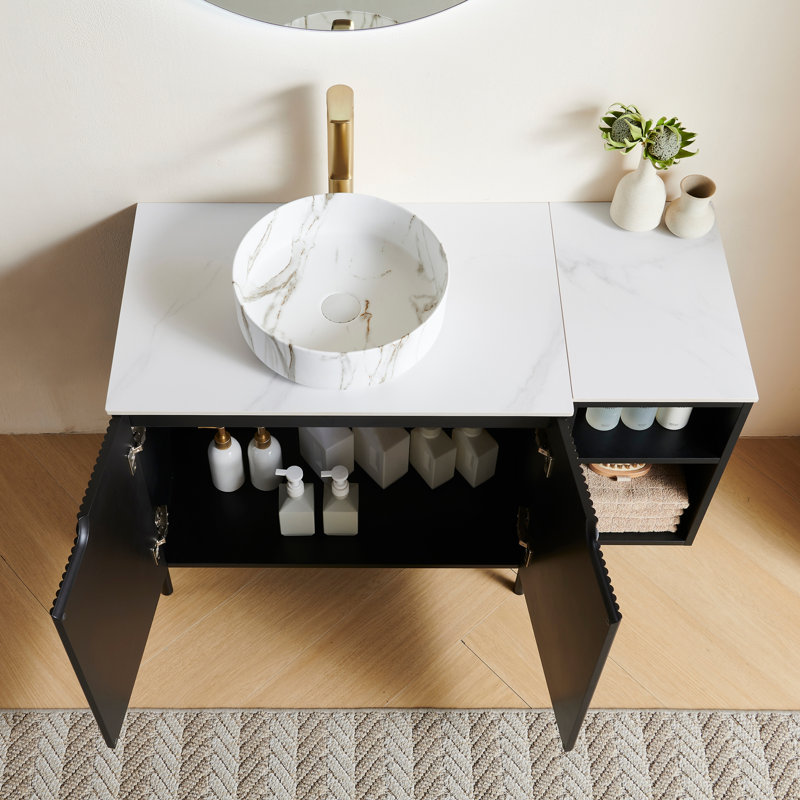 Armoire de rangement de salle de bain murale et autoportante avec cuve en céramique