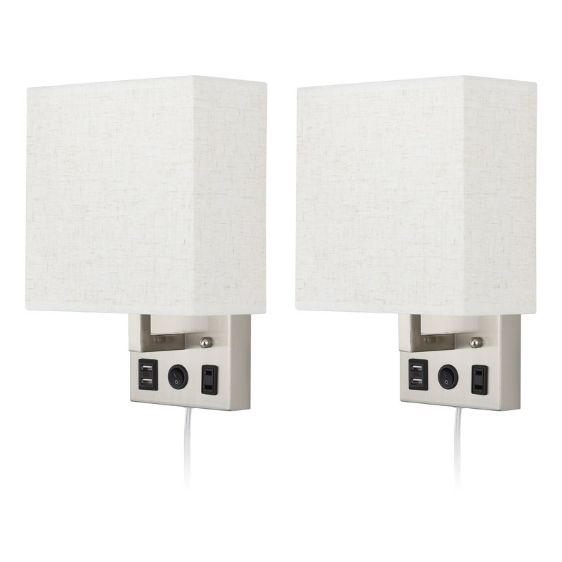 Lampe murale carrée argentée avec abat-jour en lin April-Leigh, Argent