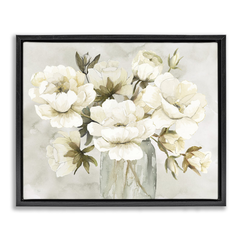 Roses en pot de campagne, H 25 po x l 31 po, Cadre flottant noir de jais