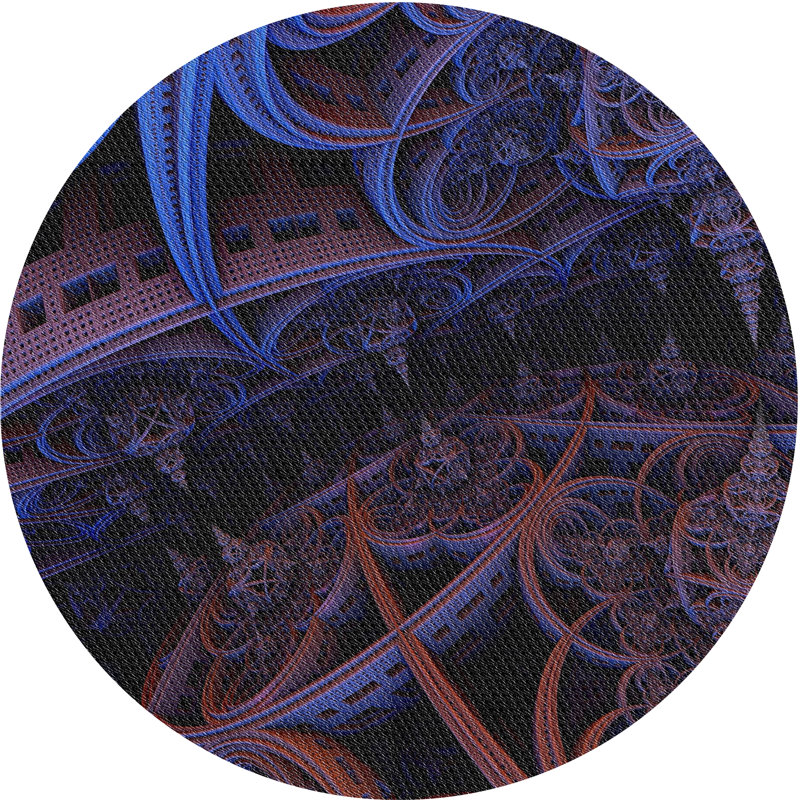 Tapis bleu/noir à motifs, Rond 6 pi