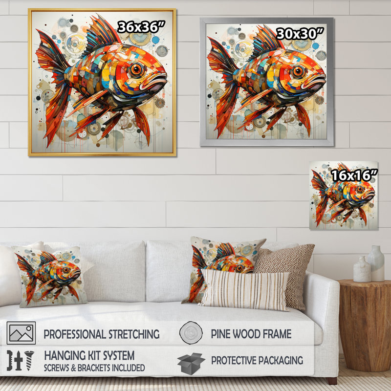 Fishing Pop Art Piscine II - Animals Canvas Art Print, H 24 po x l 24 po x P 1 po, Cadre simple argenté