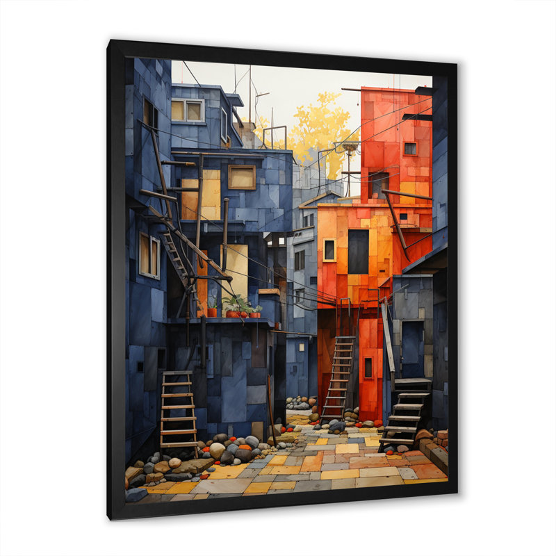 «Cityscape Alleyway Patchwork II», reproduction, Cadre photo noir, H 44 po x l 34 po x P 1,5 po