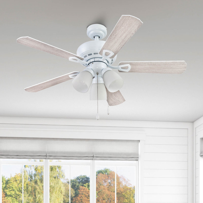 Miller Park 44'' Ceiling Fan with Light Kit, White with White/Gray Oak Blades