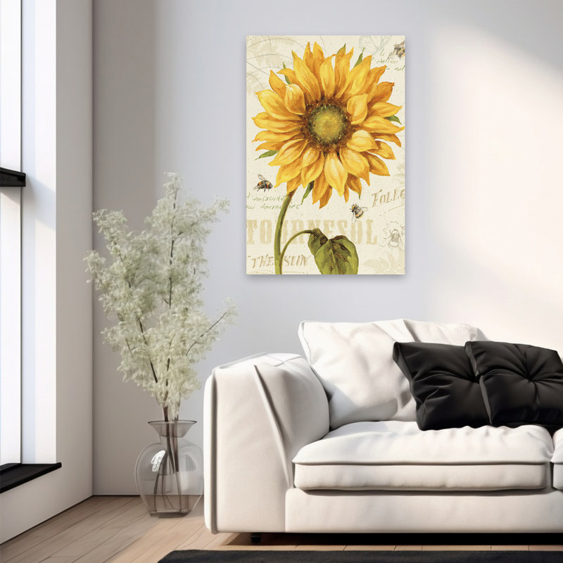 Under The Sun I - Bees Beige, art floral collage beige, H 36 po x l 24 po