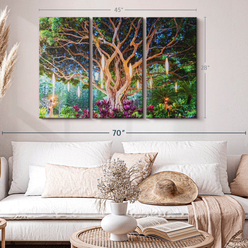 Impression sur toile de banian hawaïen, H 28 po x l 45 po x P 1,25 po