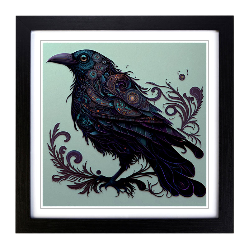 Crow Paisley Art - Single Picture Frame Print on Wood, Black