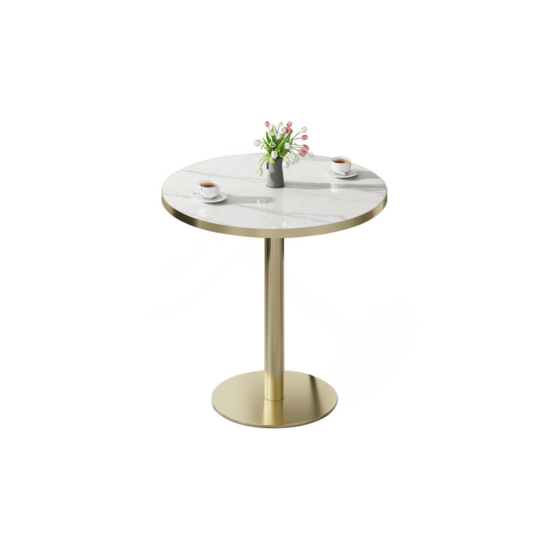 Table bistro ronde de 31,5 pouces avec plateau en faux marbre et plateau en métal robuste, facile à assembler, diamètre de la structure en métal robuste