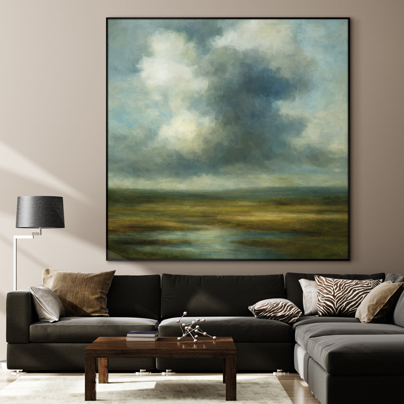 Très grande reproduction d'art sur toile - Nuage ciel, paysage naturel rétro, œuvre d'art pour le salon ou la chambre à coucher - «Assemblage requis (cadre non fini)»
