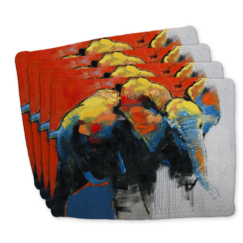 Colorful Elephant Braided Polyester Placemats Set of 4 Decor