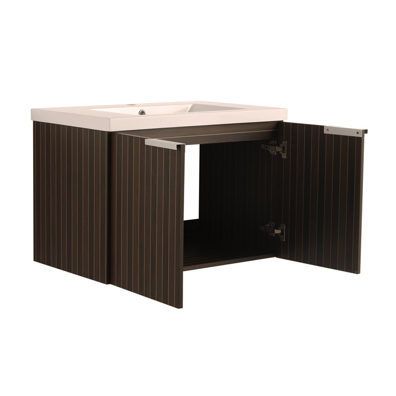 Meuble-lavabo de 30 po avec lavabo en résine, portes et conception à fixation flottante