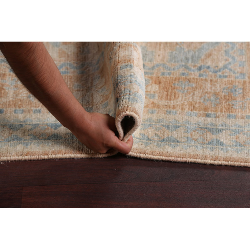 Tapis bleu marine / brun / gris en laine noué à la main de conception unique 8 pi 1 po x 10 pi 5 po