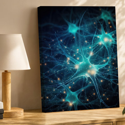 Canvas A Mesmerizing Close Up Of Interconnected Neurons Showcasing Intricate Dendrites Wall Art And Axons Glowing In Vibrant Shades Of Canvas Wall Art