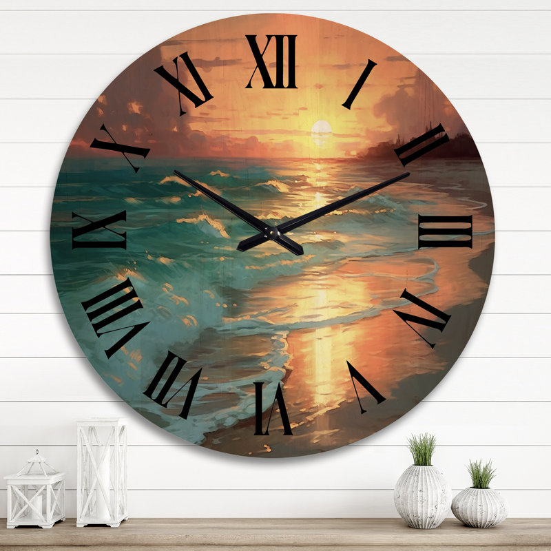 Horloge murale sable et bleu Caraïbes, Très grand