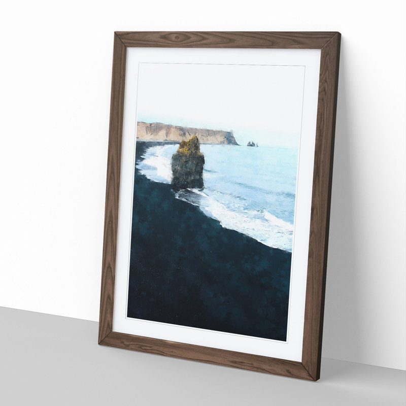 Black Sand Beach in Vik Iceland - Picture Frame Painting, 65cm H x 48cm W x 2cm D, Walnut Framed
