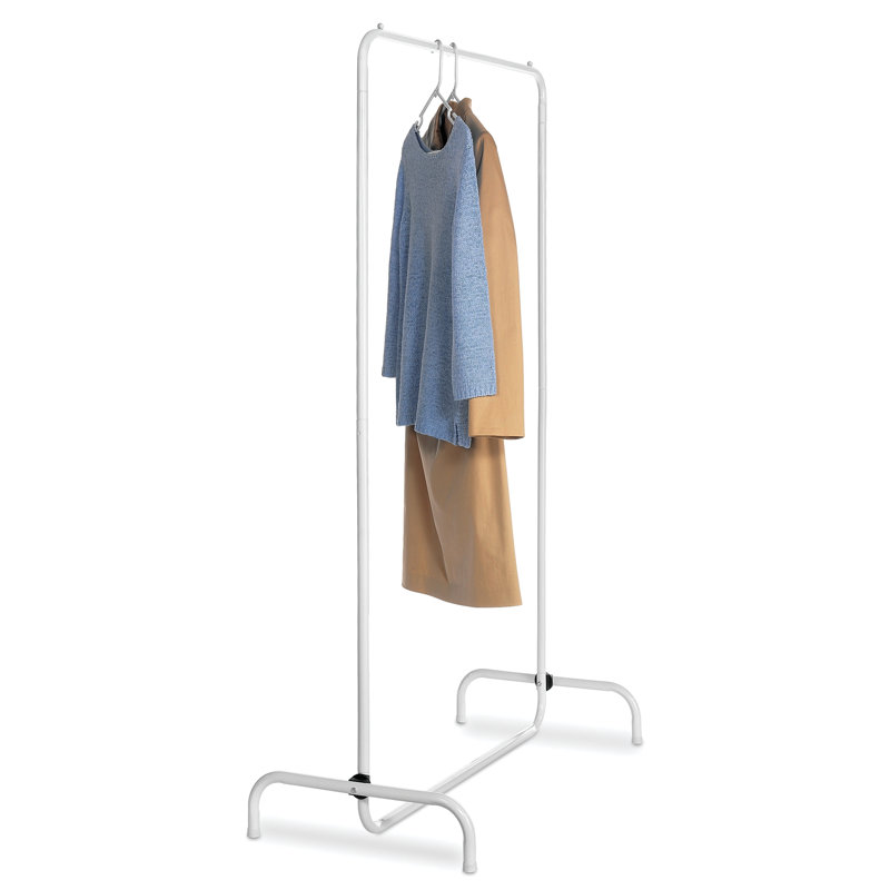 White Metal Freestanding Garment Rack with Bottom Shoe Shelf