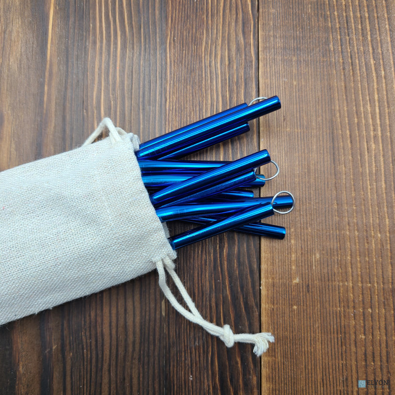 Elyon 15-Piece Stainless Steel Straws Set, Blue 