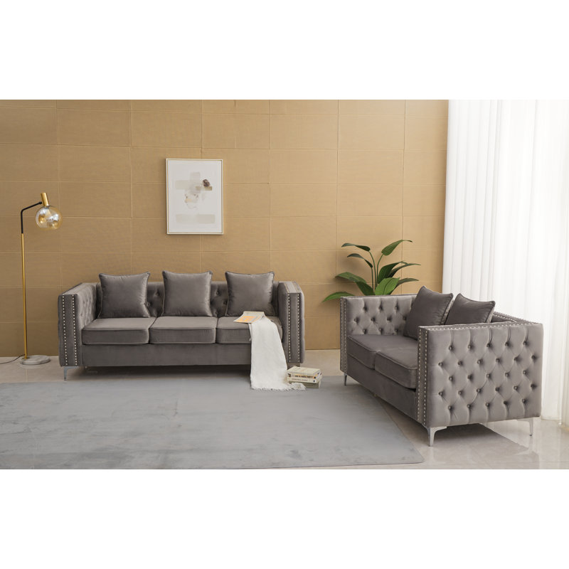 Ensemble de salon en velours 2 pièces Habbe, gris