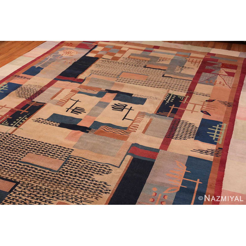 One-of-a-Kind 12'7" X 18'7" 1910s Wool Area Rug in Beige