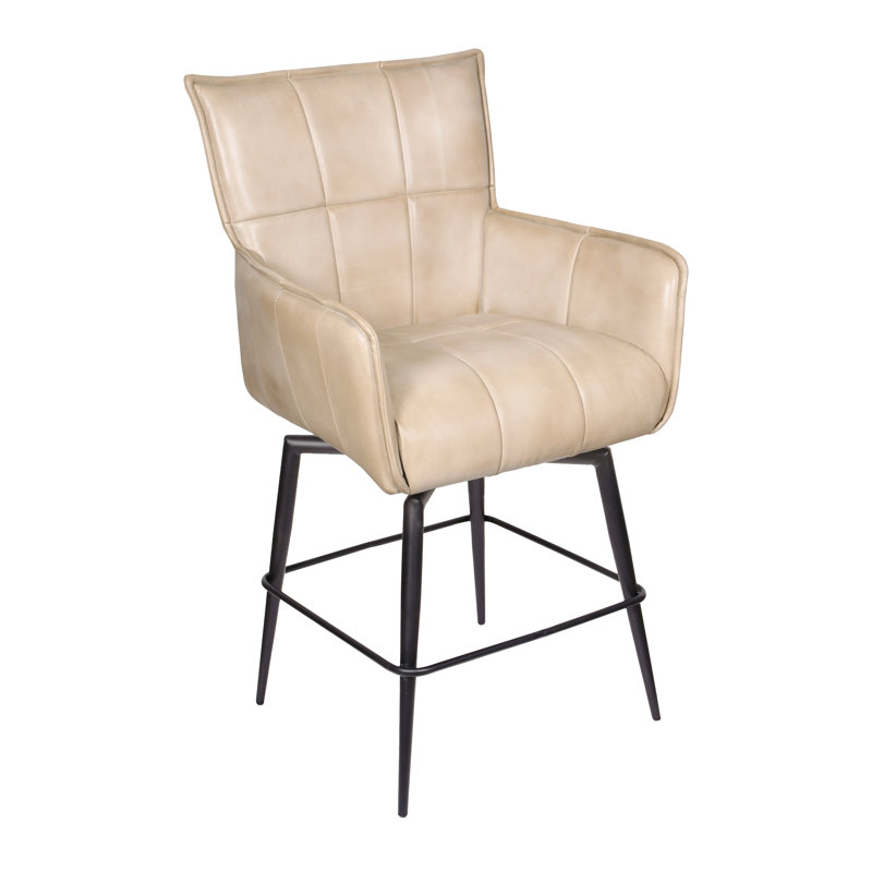 Gabriel Swivel Counter Stool In Mid-century Stone Finish On Genuine Leather