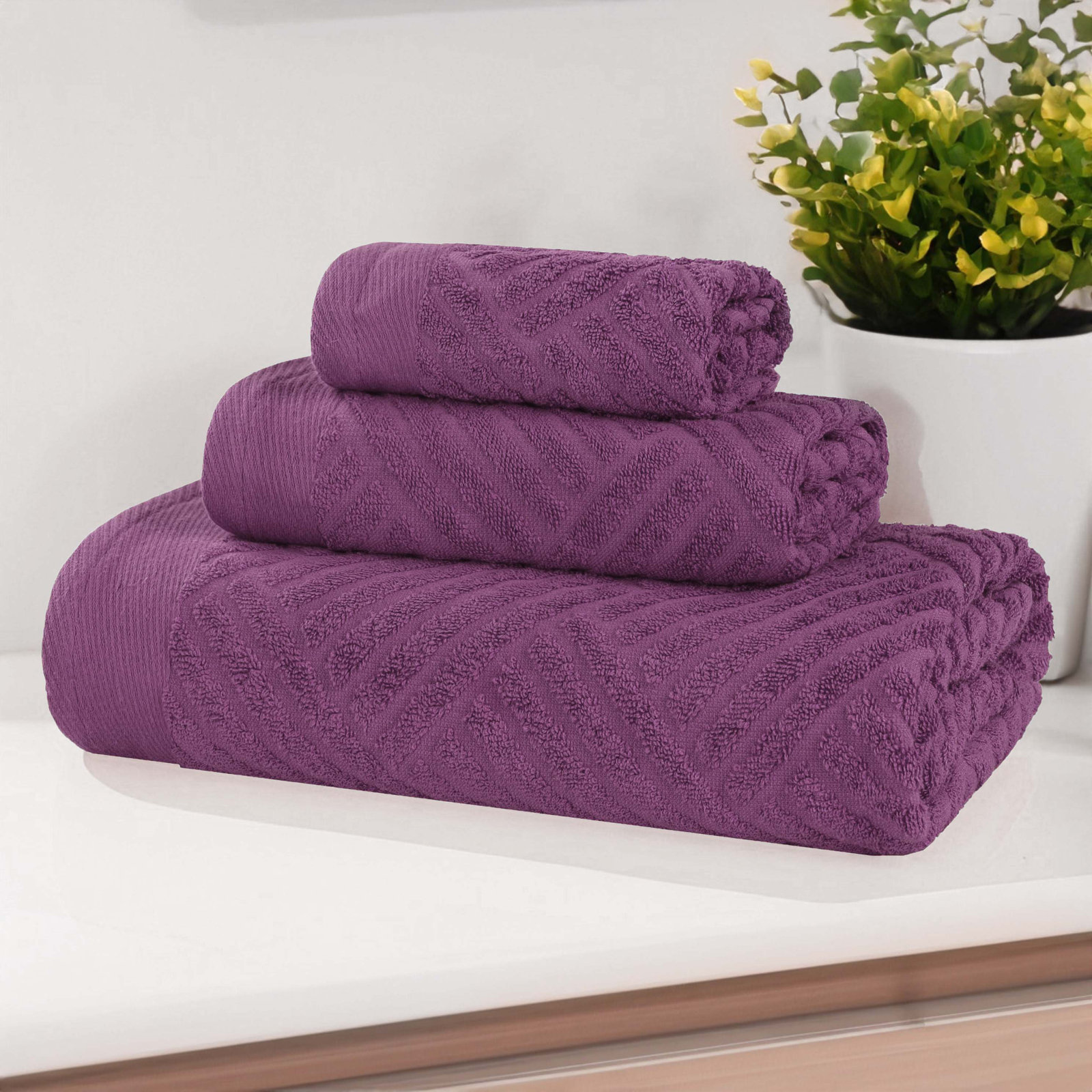 Ocilla 3-Piece Egyptian Cotton Towel Set, Majestic Purple