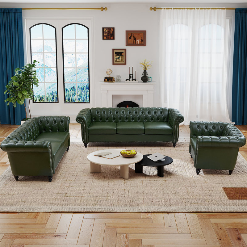 Ensemble de salon en similicuir 3 pièces, Vert