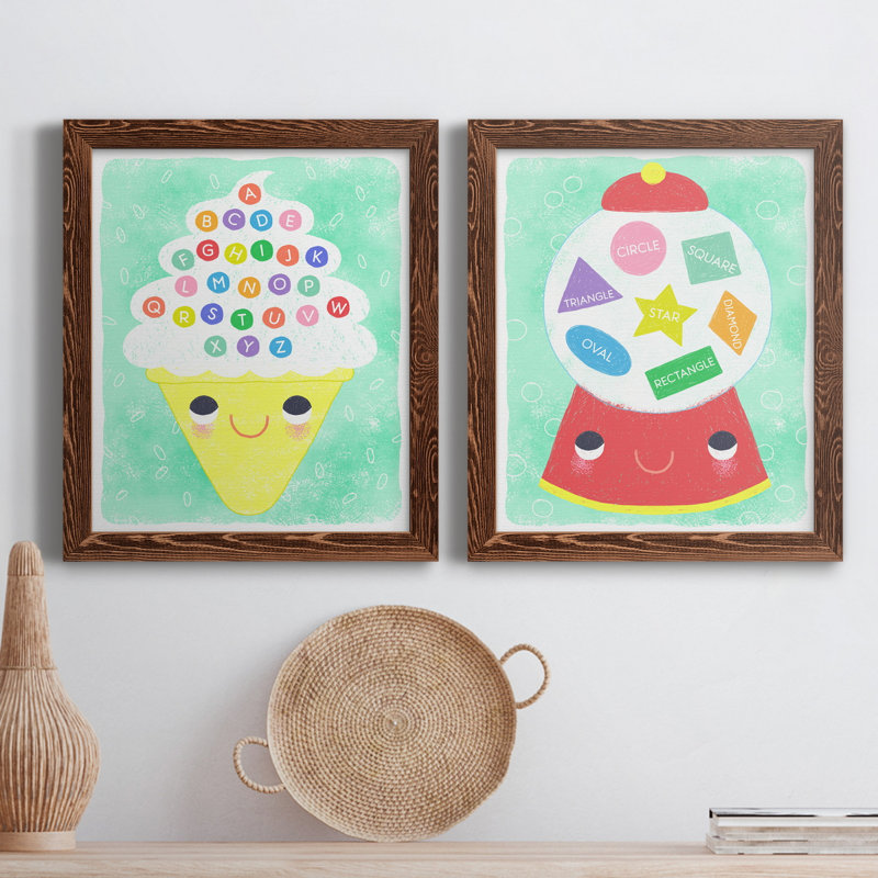 «Ice Cream Alphabet», peinture sur toile 2 pièces, Érable encadré, H 37,5 po x l 55 po x P 1,5 po