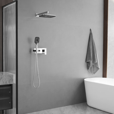 Robinet de douche monocommande à système de pluie 2,5 gallons par minute avec débit réglable et chromé (valve incluse)