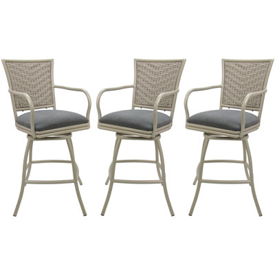 Set Of 3 Outdoor Indoor Bar Stools Swivel Upholstered Counter Stool
