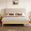 Linen Upholstered Platform Bed with Rounded Headboard and Solid Wood Legs-723774866