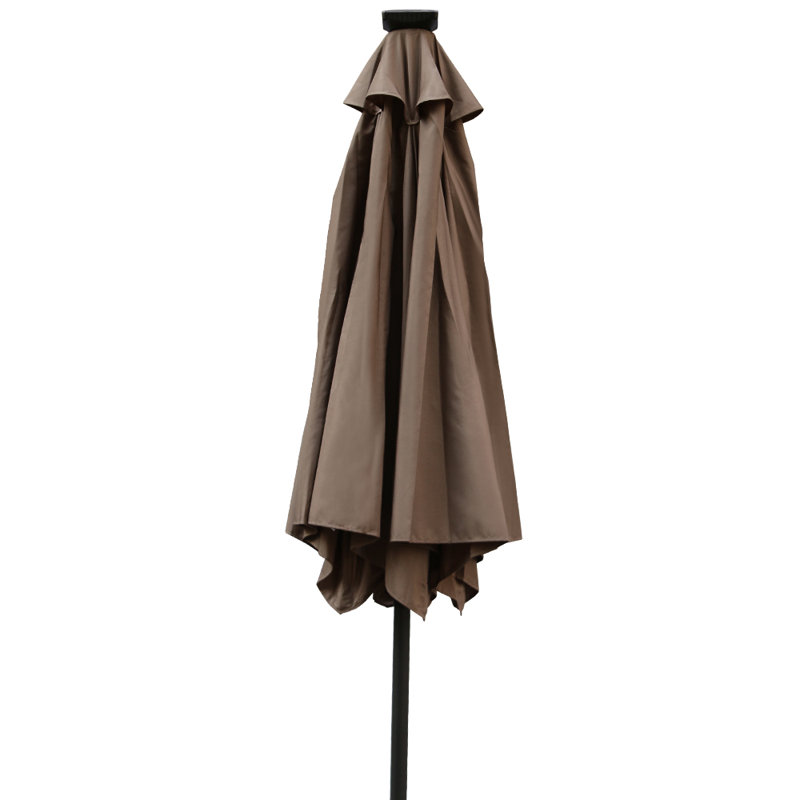 2.5m Round Parasol Tilt Crank Garden Umbrella with LED Solar Lights and Base, Brown