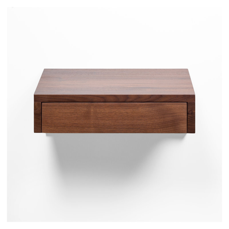Solid Walnut Hardwood Floating Nightstand With Drawer | Bedside Table Floating Shelf For Bedroom