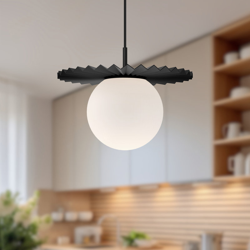 Luminaire suspendu sphère 1 lumière Carletta, Noir mat / verre opale mat, H 11,75 po x l 13,88 po x P 13,88 po