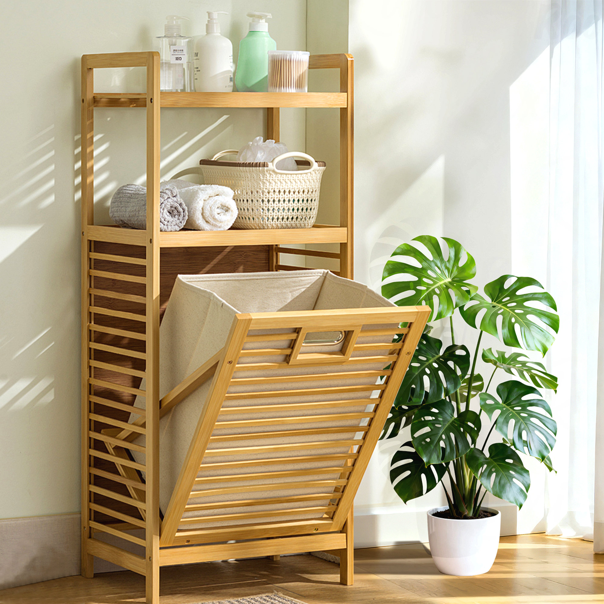 Latitude Run® Laundry Hamper With 2-Tier Shelves & Tilt Out Basket ...