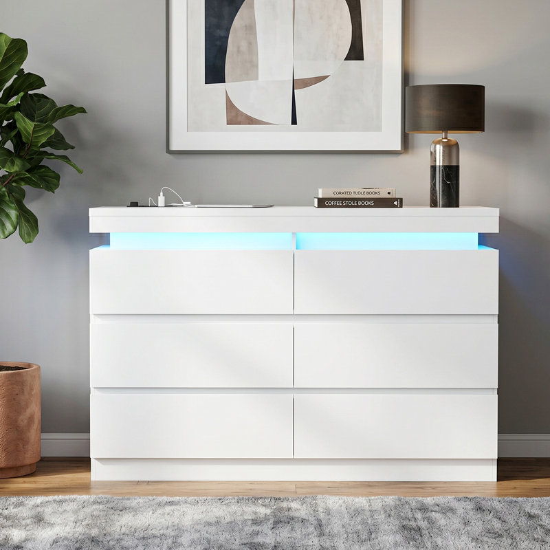 Commode 6 tiroirs Modern Modern, Blanc