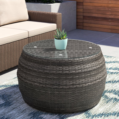 Bilkis Round Glass Top Wicker Coffee Table