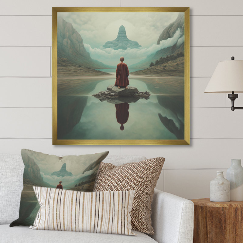 Mindfulness bouddhiste vison méditant sur toile, Cadre doré à une seule photo, H 24 po x l 24 po x P 1 po