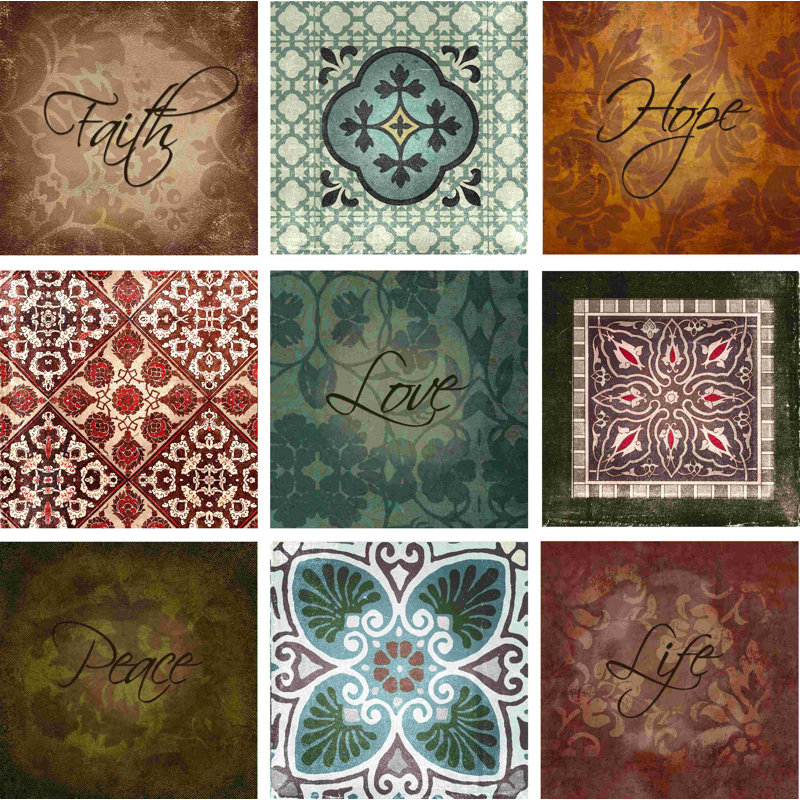 Inspirant motif de carreaux carrés - peinture sur toile tendue, H 12 po x l 12 po