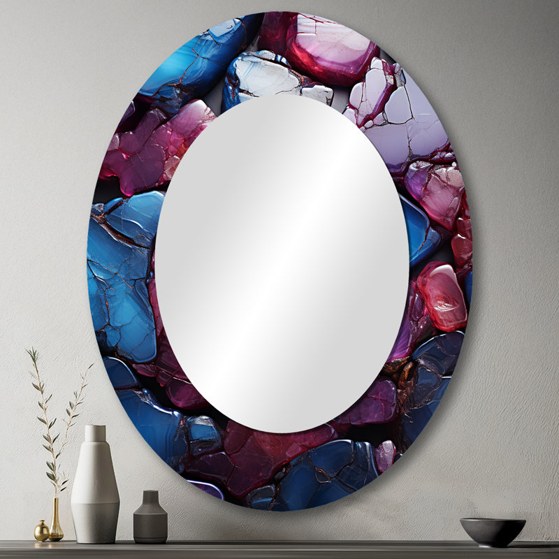 Blue And Purple Seamless Marble Volcano III - Blue Oval Wall Mirror Decor, 43" x 33"