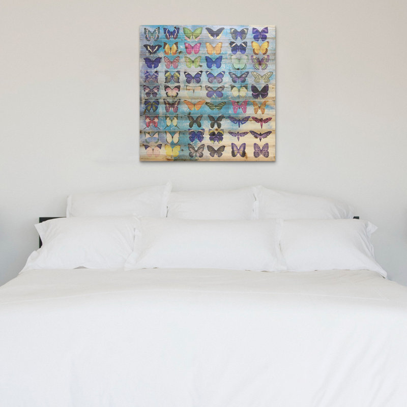 Colorful Butterfly Collection Print on Fir Wood Wall Art, 39" x 39"