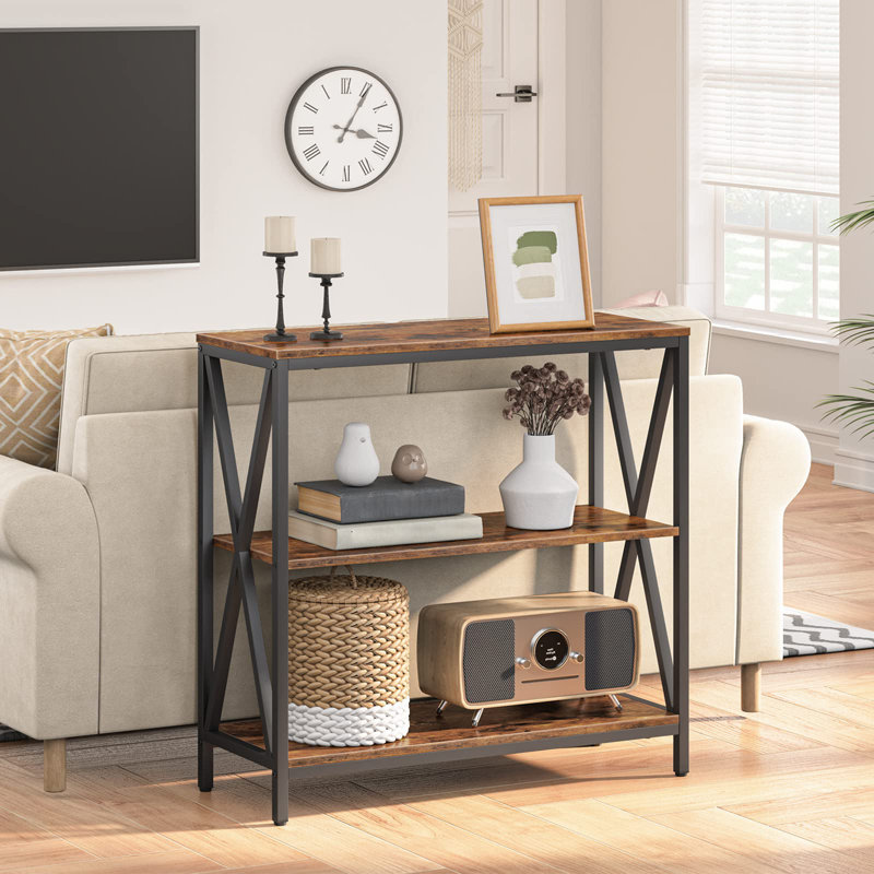 Maiocco 3-Tier Narrow Console Table with Open Shelves, Rustic Brown, 31.7" H x 31.5" W x 9.4" D