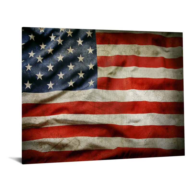 Art mural en verre trempé sans cadre Rustic Flag - 60 po x 40 po, Rose / blanc / noir