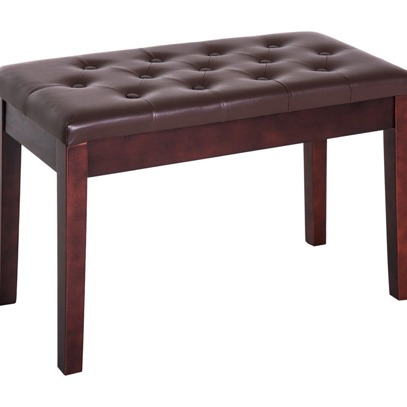 Duet- Keyboard Bench With Faux Leather Cushion And Robust Wooden Frame In Brown Piano Upholstery Base For Duets