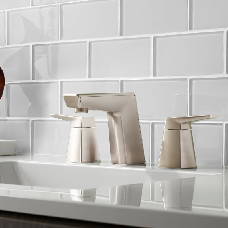Robinet pour salle de bain à poignée double avec ensemble de drain central à Arkitek, Nickel brossé