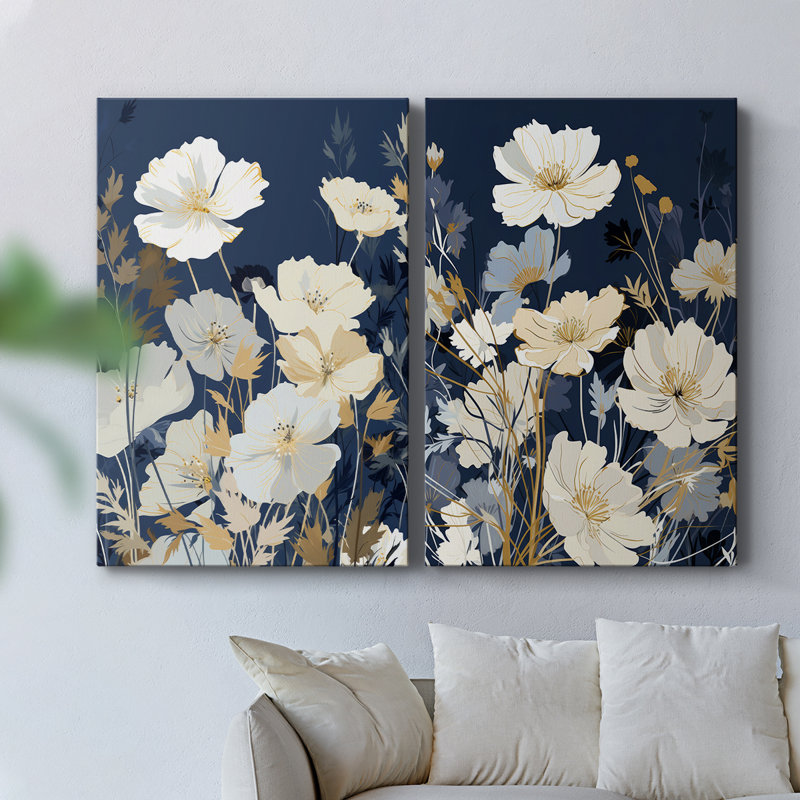 Toile tendue avec châssis de qualité supérieure FLORAL Series CCCCLIV - prêt à accrocher, H 27 po x l 36 po