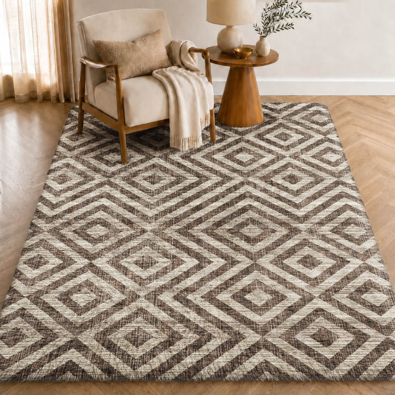 Tapis géométrique Dream Shag ADS733, lavable à la machine de qualité supérieure, Brown, 10' x 14'