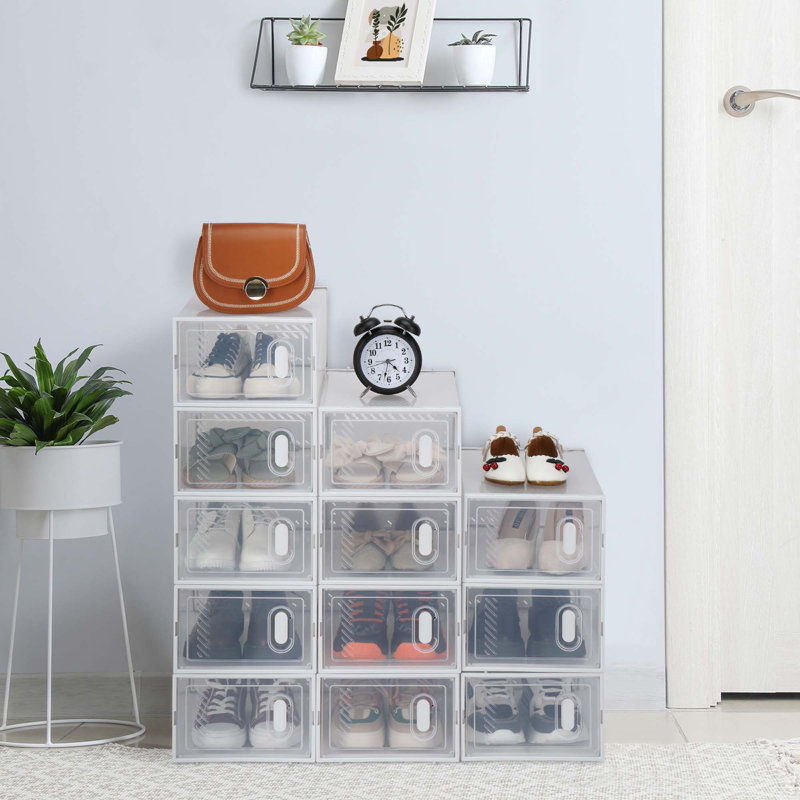 Shoe Storage Boxes 12 Pack Clear Plastic Stackable