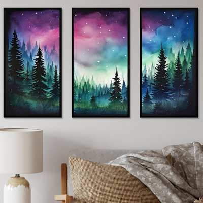 «Mauve Aurora Borealis Mountains I - Winter Mountains», art mural