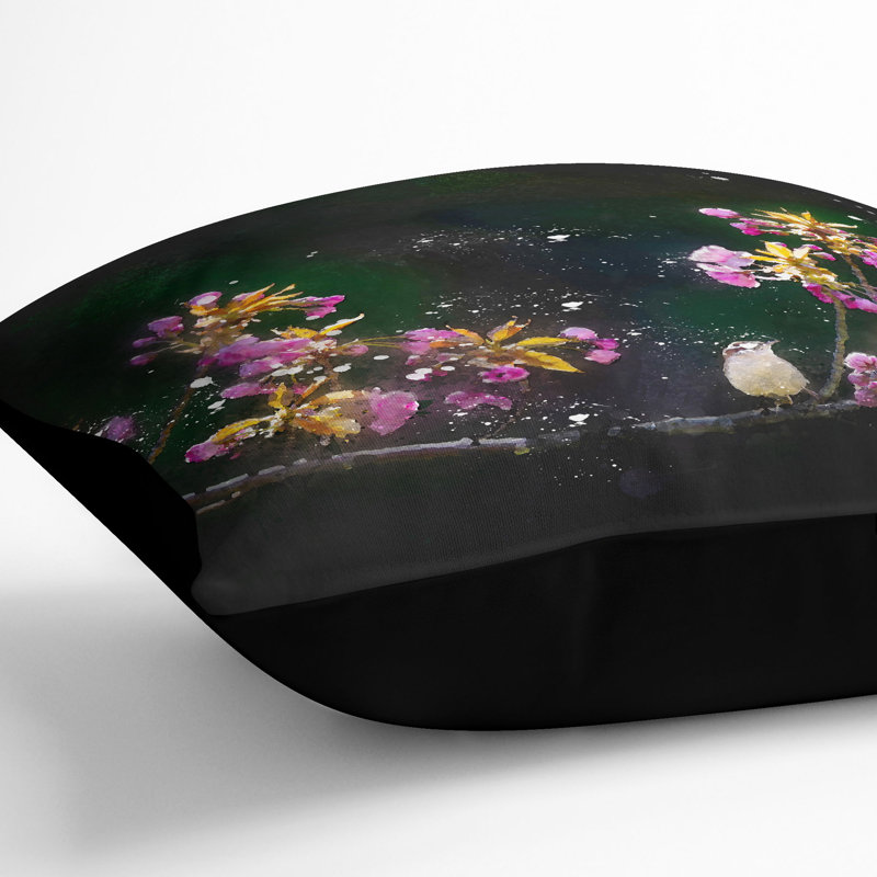Wren upon a Blossom Tree Branch Cushion with Filling, Black, 55cm H x 55cm W x 20cm D