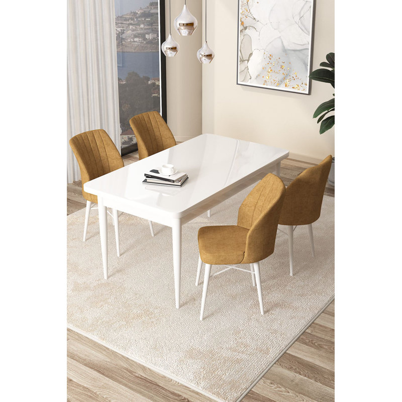 Ensemble de table et chaises de salle à manger, Cappuccino, Blanc