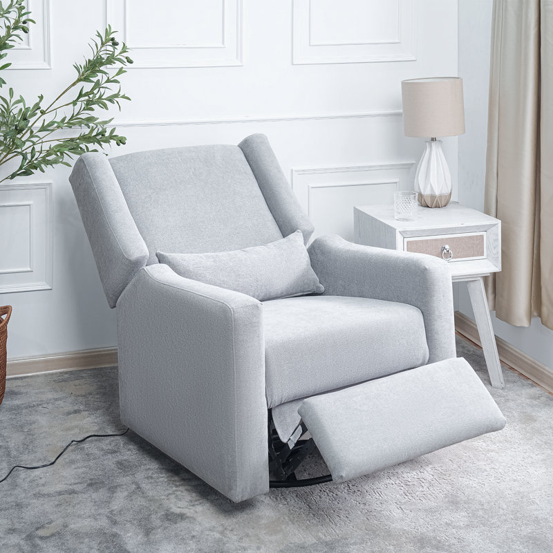 Cutlor Luxury Power Motion Recliner  Swivel Glider, Upholstered Reclining Sofa Chair with Lumbar Support, Light Grey Linen